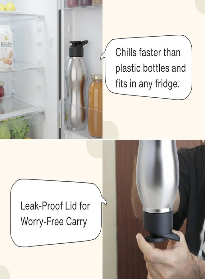 Clazkit زجاجة مياه رياضية من الفولاذ المقاوم للصدأ من كلازكيت بلاتينا، سعة 750 مل | حاصلة على شهادة ISI | مانعة للتسرب، مقاومة للصدأ، خالية من مادة BPA، متينة للاستخدام في الجامعة، الثلاجة، الرياضة، النادي الرياضي، اليوغا، والمكتب - سهلة التنظيف وقابلة لإعادة الاستخدام - Image 4